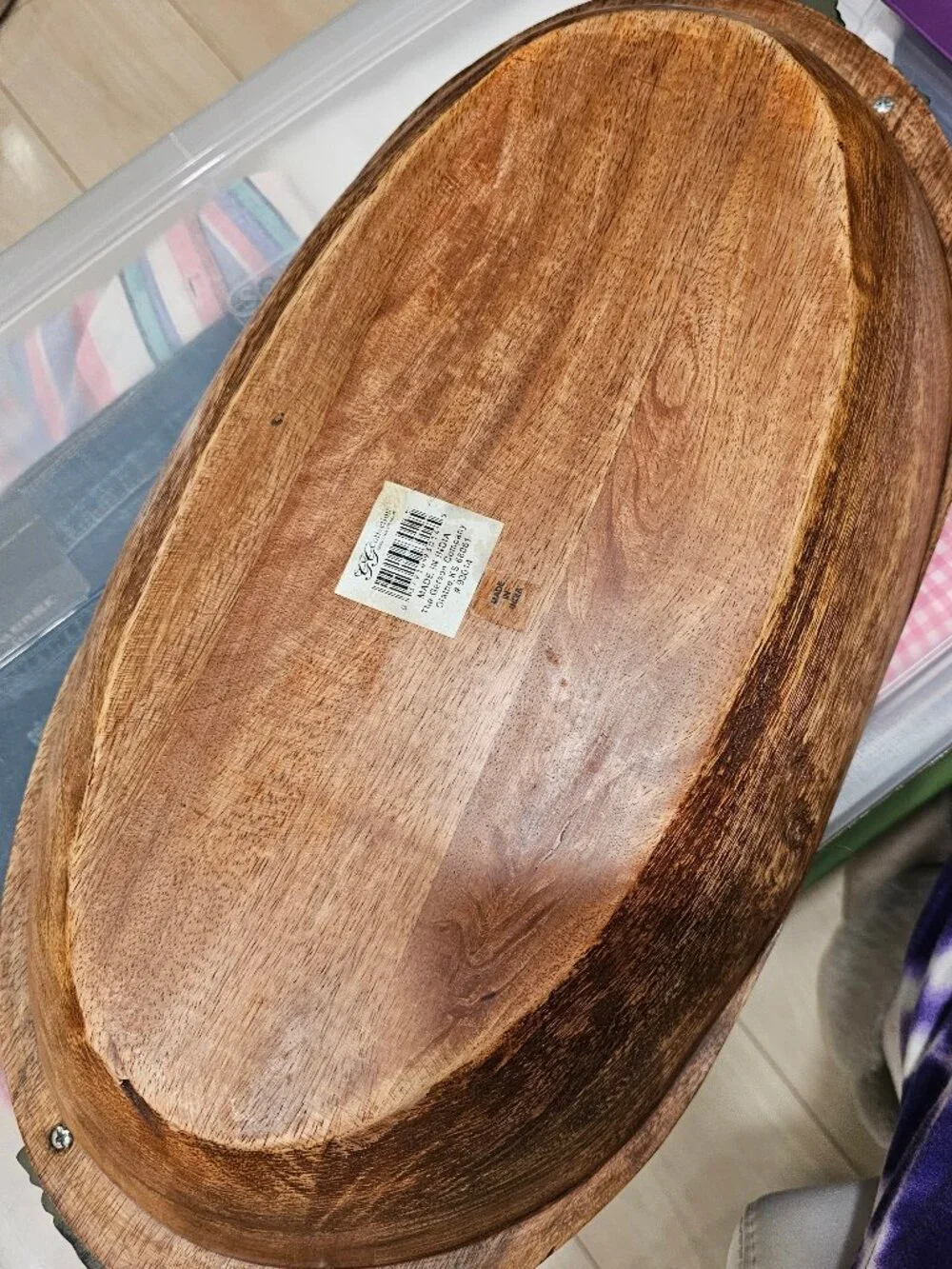 G G Collection, Wood tray/ bowl with metal handles